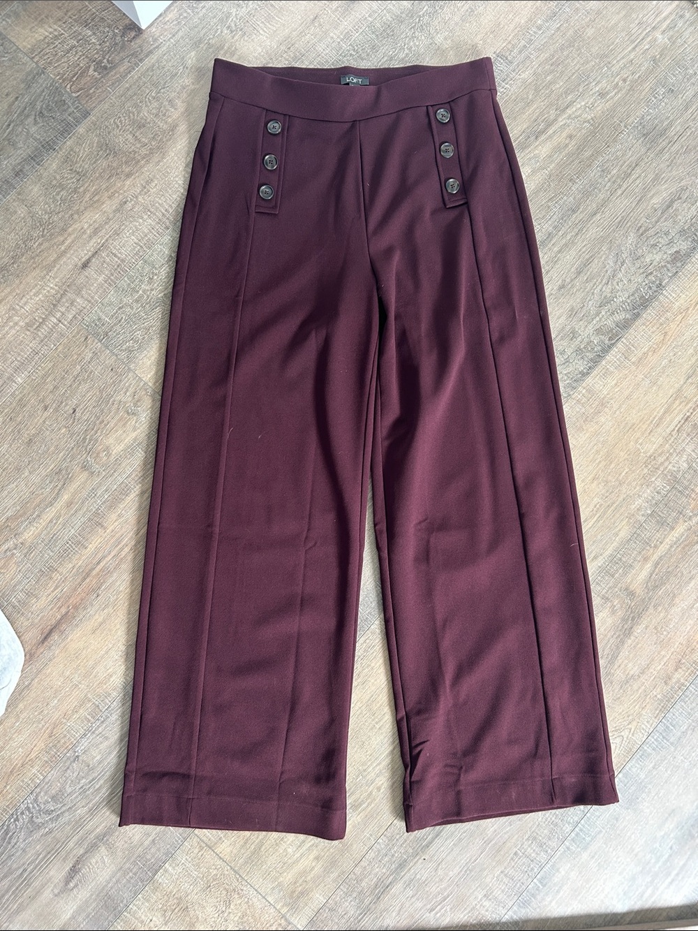 LOFT Burgundy Straight-Leg Sailor-Button Pants